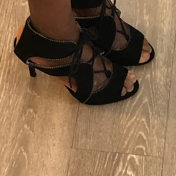 Nine West black lace up  suede Heels $76 Size 7:5 - Picture 8 of 9